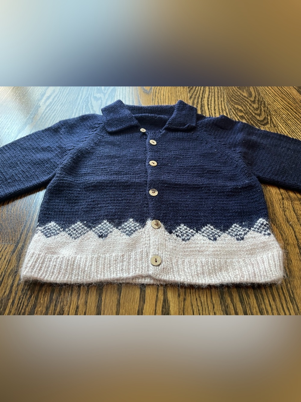 Handmade Baby Navy Blue Cream Geometric Sweater Cardigan (2-3Y) - Picture 3 of 6